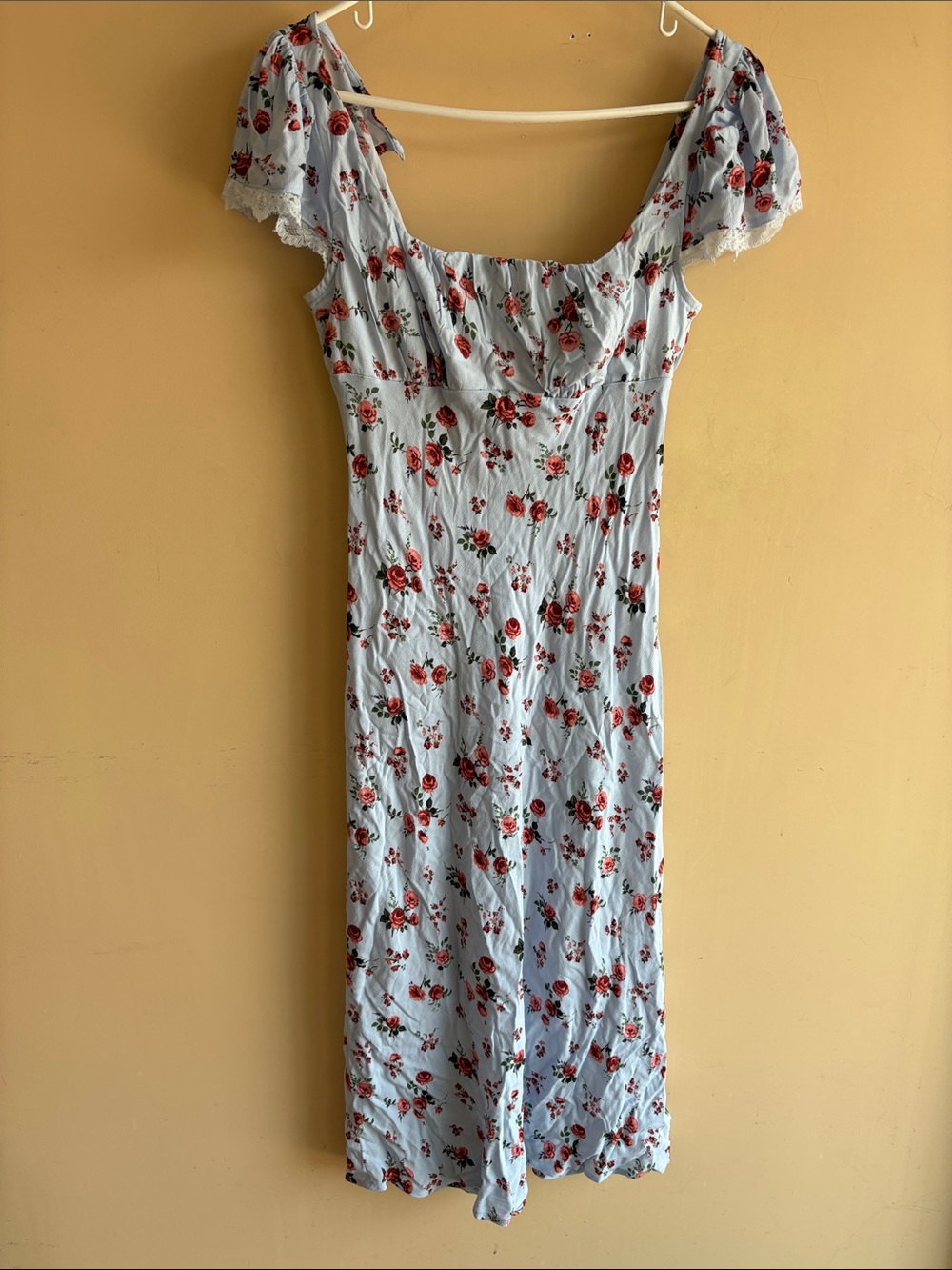 wild fable Light Blue Maxi Dress with Red Rose Print
